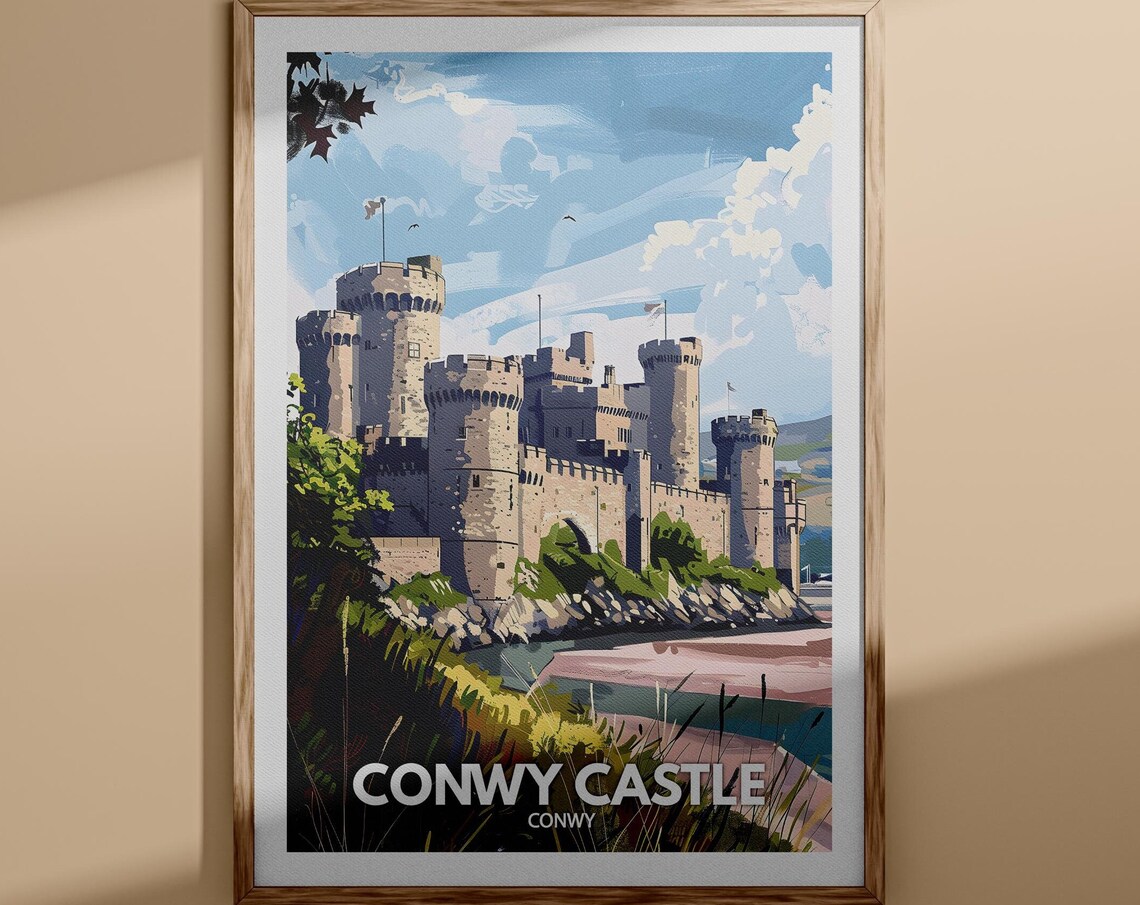 Conwy Castle Wales Medieval Castle Waterside Vintage Travel Poster