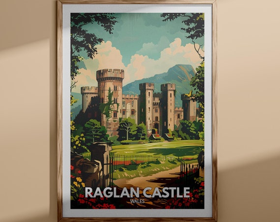 Raglan Castle Print Raglan Castle Poster Wales Castle Wall Art Decor Wales Castle Travel Poster United Kingdom Castle
