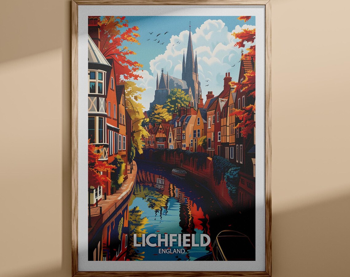 Lichfield Art Print Lichfield Poster Uk Wall Art England Wall Art Decor British Travel Poster United Kingdom Print England City Art