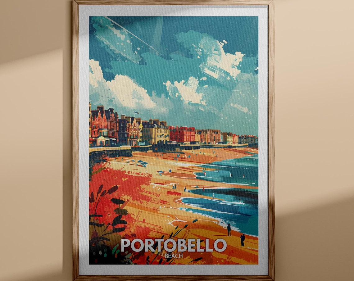 Portobello Beach Print Portobello Beach Poster Portobello Travel Poster Portobello Wall Art United Kingdom Beach Art Uk Natural Prints