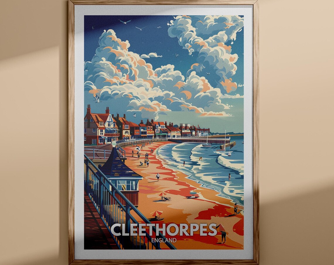 Cleethorpes Pier Promenade Beachgoers Classic Seaside Town Poster