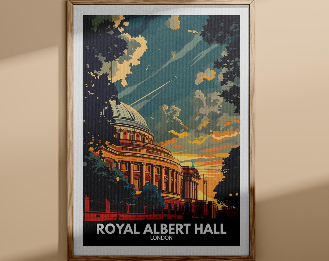 Royal Albert Hall London Iconic Dome Sunset Concert Venue Poster
