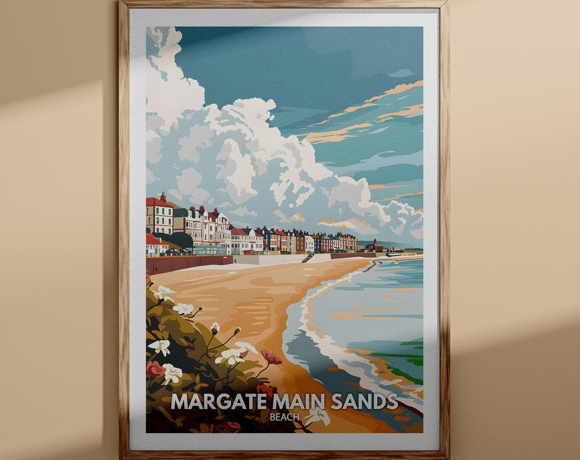 Margate Main Sands Beach Travel Poster Seafront Kent Coast Scene