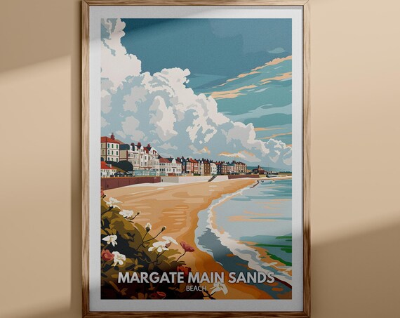 Margate Main Sands Beach Travel Poster Seafront Kent Coast Scene