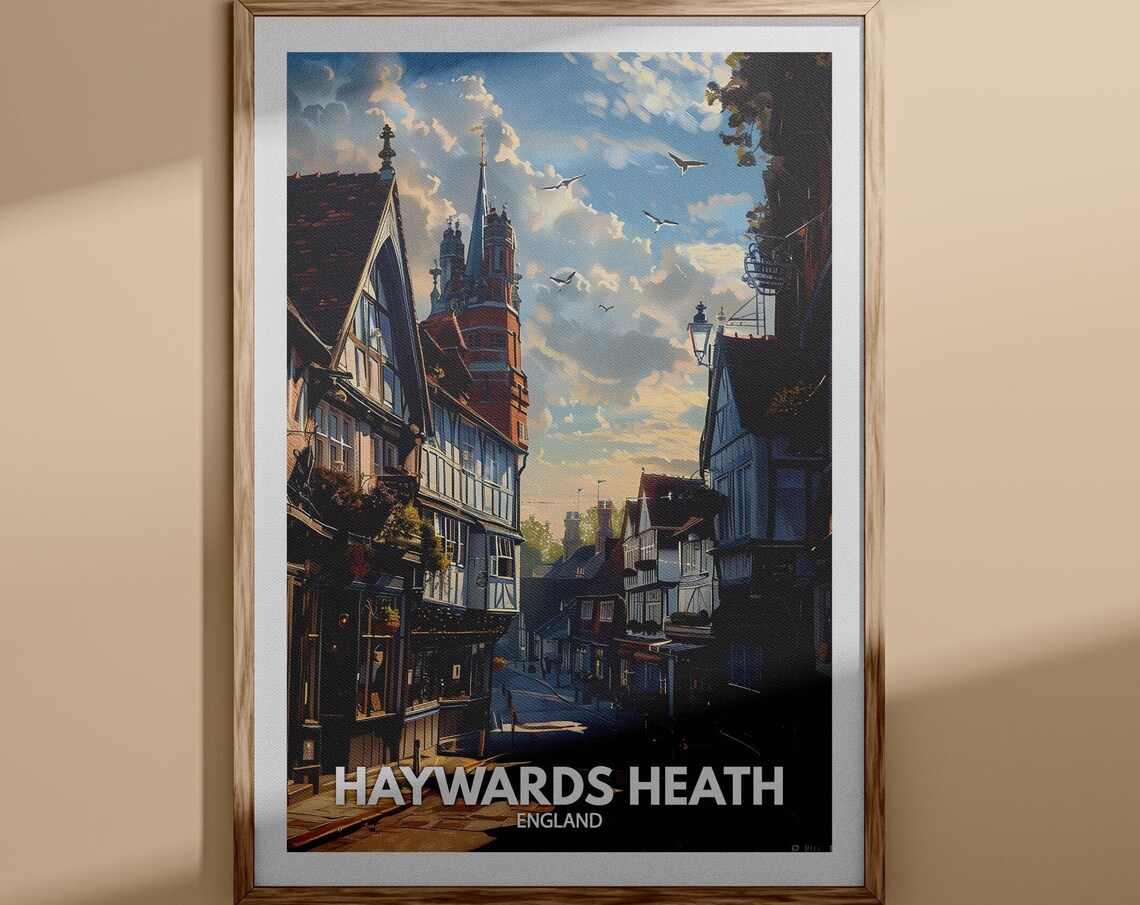 Haywards Heath England Travel Poster Tudor Street Spire View Art