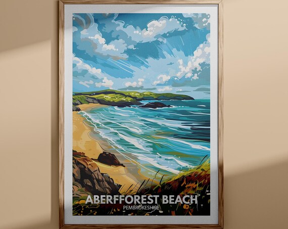 Aberfforest Beach Pembrokeshire Coast Waves Vintage Travel Poster