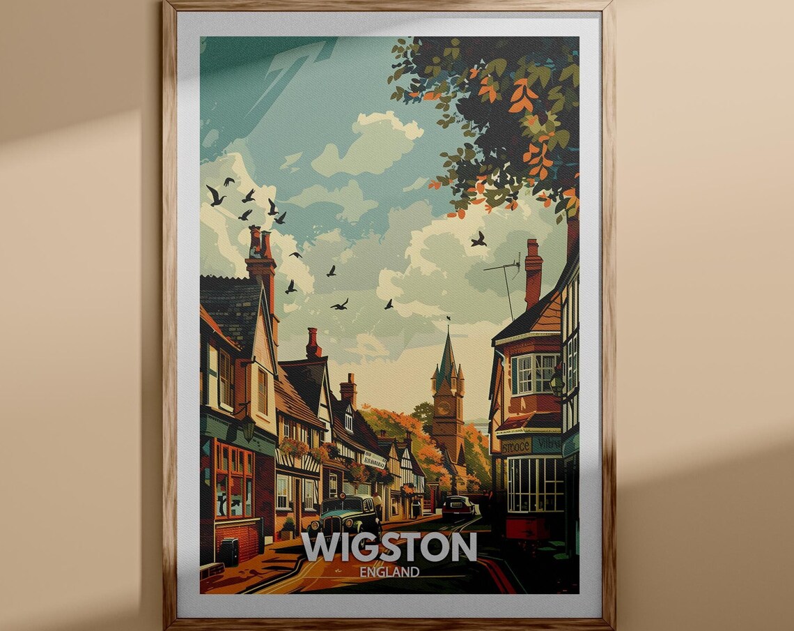 Wigston England Vintage Travel Poster Historic High Street Scene