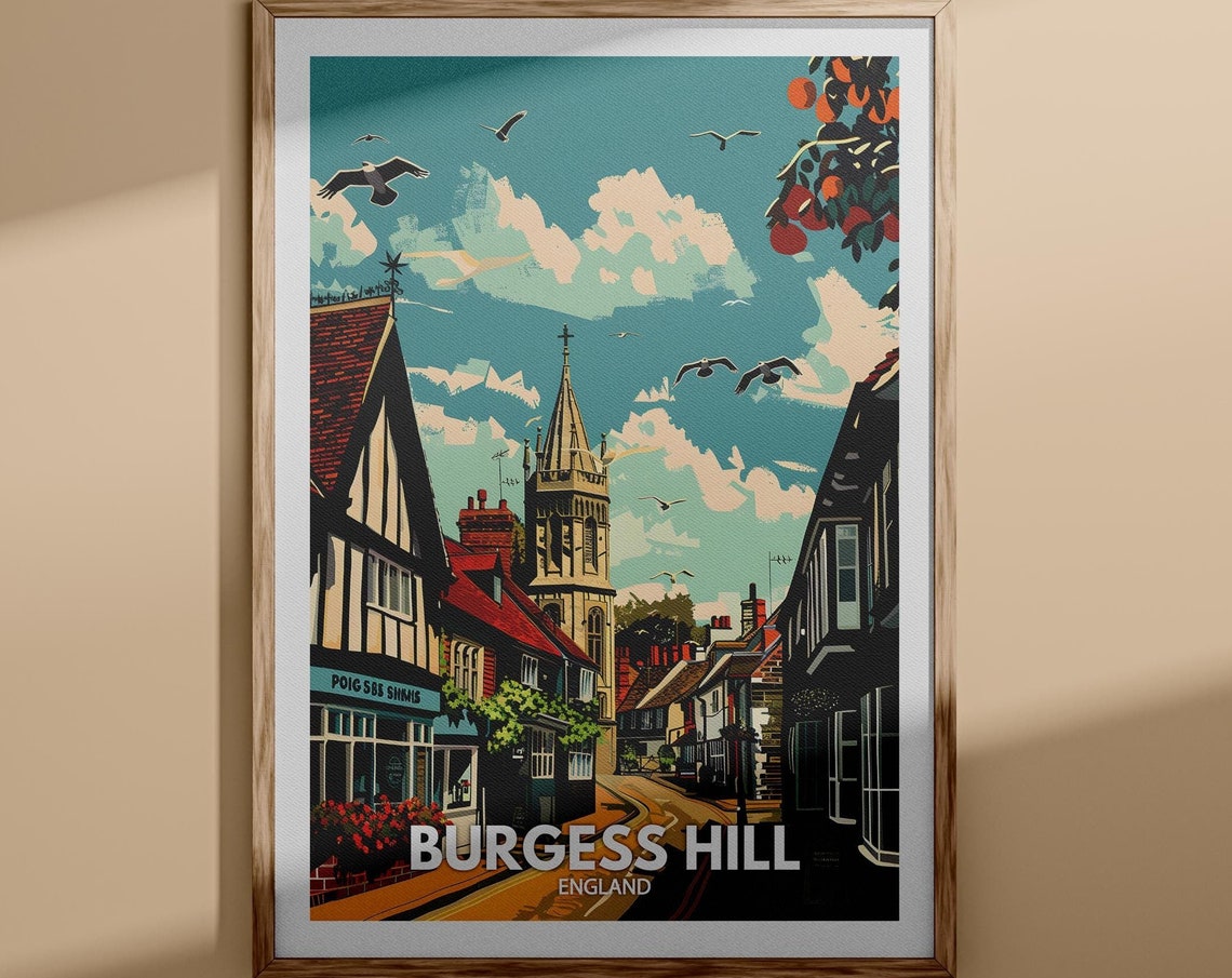 Burgess Hill Print Burgess Hill Poster Uk Wall Art England Wall Art Decor British Travel Poster United Kingdom Print England City Art