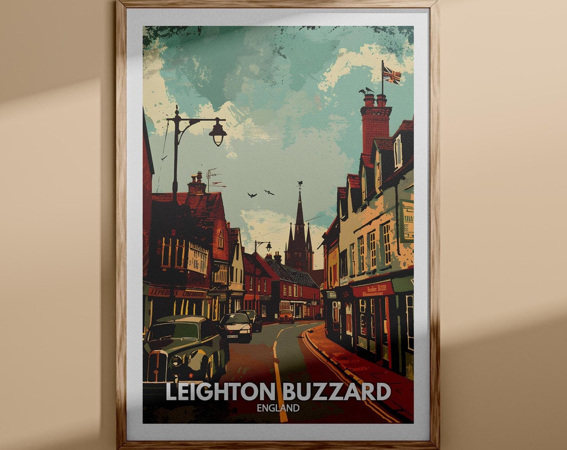 Leighton Buzzard England Classic High Street Spire Flag Poster
