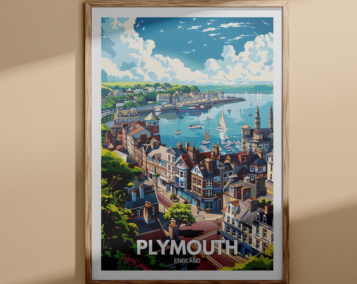 Plymouth Art Print Plymouth City Poster Uk Wall Art England Wall Art Decor British Travel Poster United Kingdom Print England City