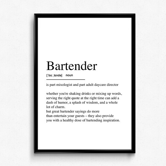 Bartender Definition Poster Dictionary Style Bar Gift Wall Decor