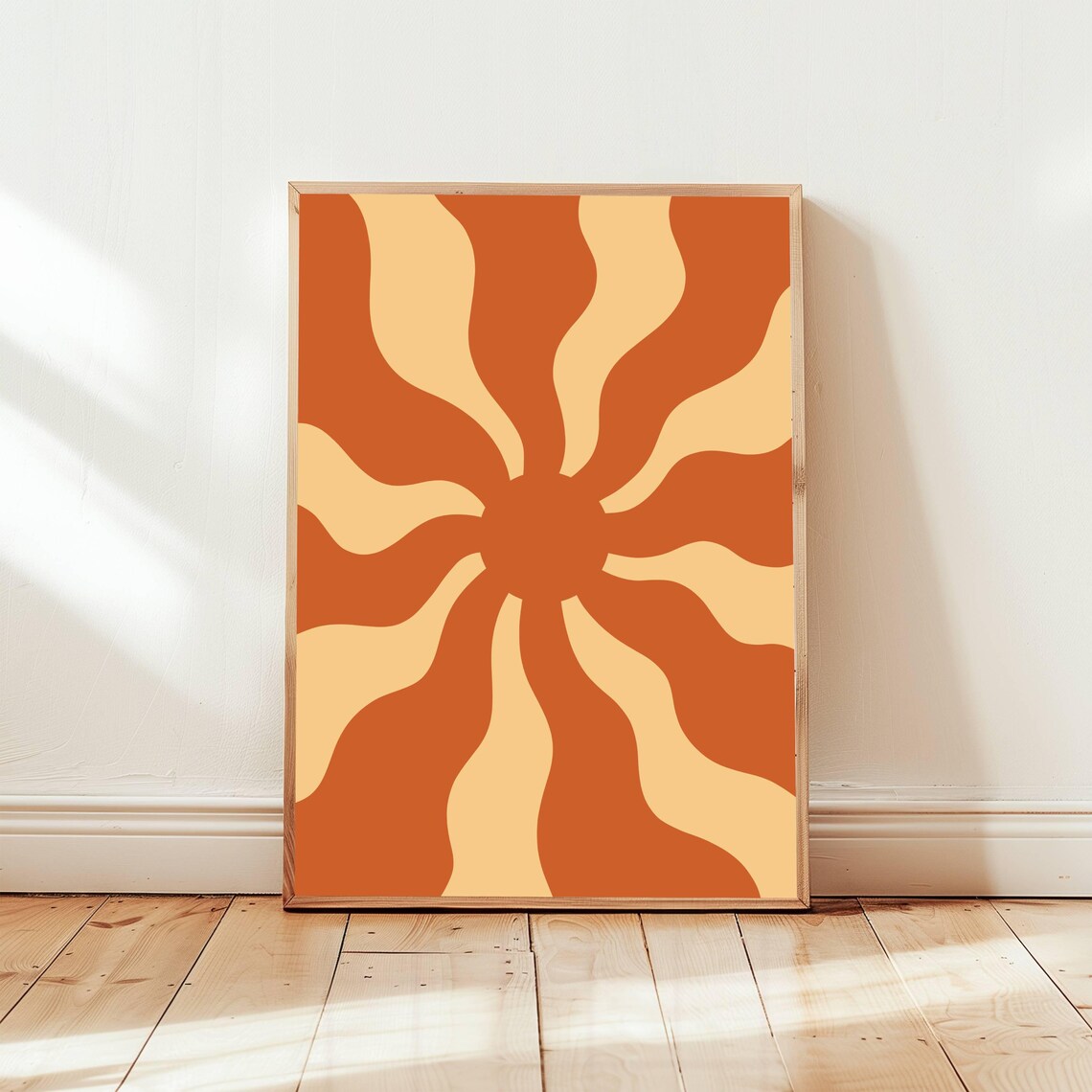 Retro Sun Print No1 Rustic Orange And Yellow Boho Decor Hippie Poster 70s Art Surf Aesthetic Groovy Wall Art