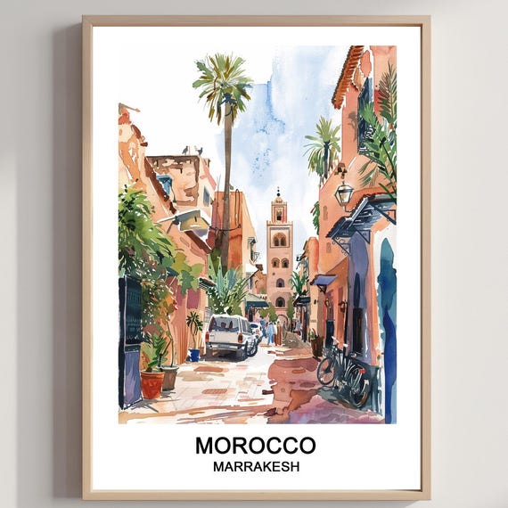 Marrakesh Morocco Watercolor Art Print Travel Home Decor