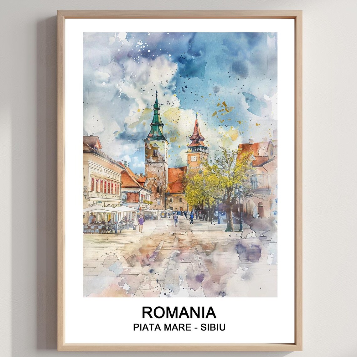 Piata Mare Sibiu Romania Watercolor Historic Square Travel Poster