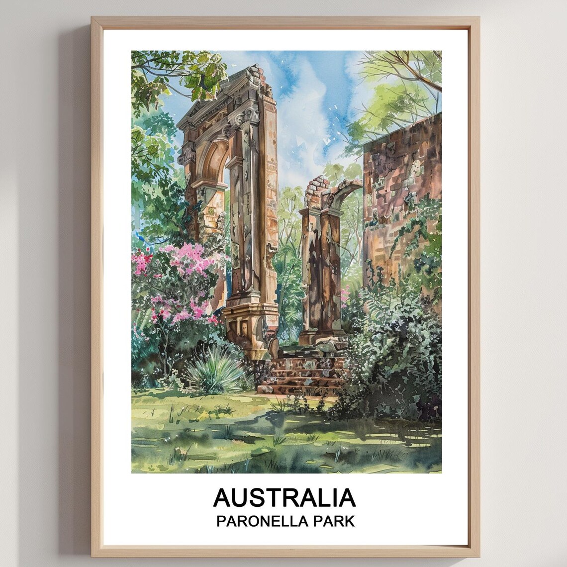 Paronella Park Australia Watercolor Castle Ruins Travel Poster