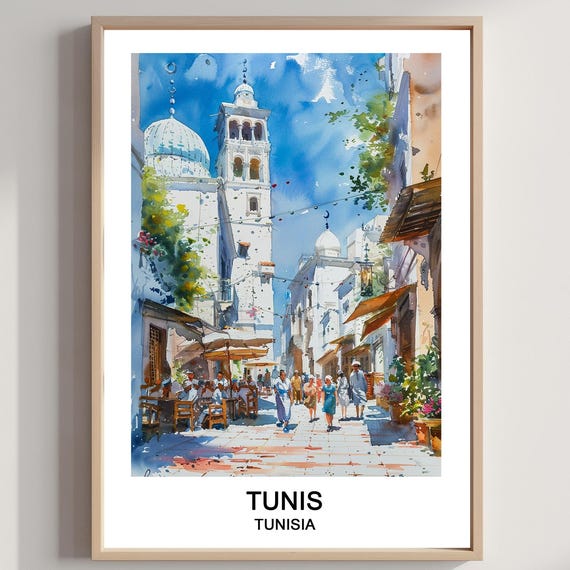 Tunis Tunisia Watercolor Print North Africa Travel Poster Art