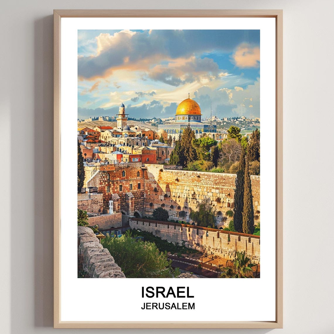 Jerusalem Israel Ancient Old City Golden Dome Sunset Travel Poster
