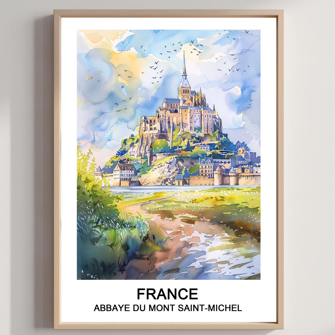 Mont Saint Michel France Abbey Watercolor Tidal Island Travel Poster