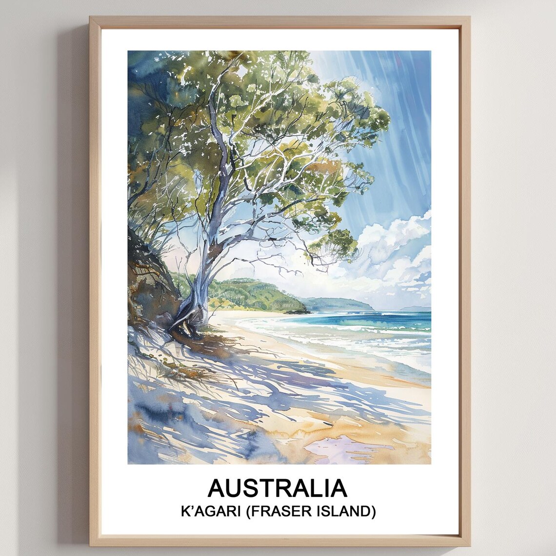 K'Gari Fraser Island Australia Beach Gum Tree Watercolor Poster
