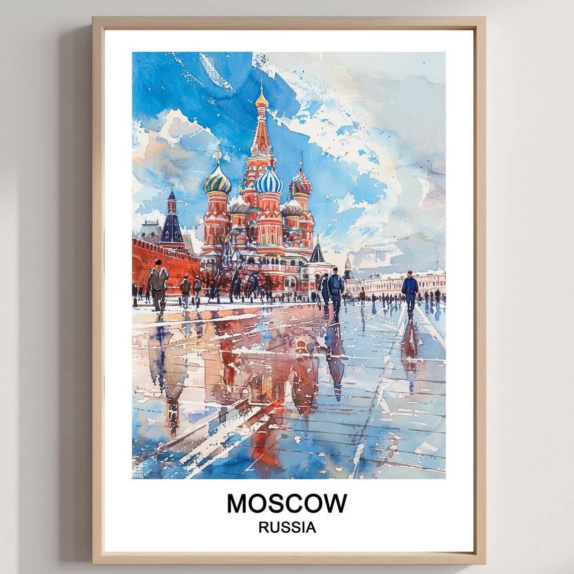 Moscow Russia Watercolor Saint Basil Cathedral Red Square Poster