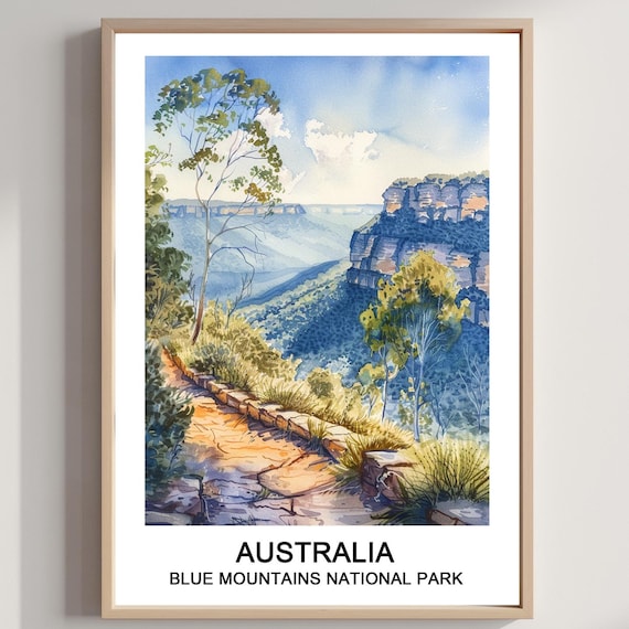 Blue Mountains National Park Australia Watercolor Travel Poster
