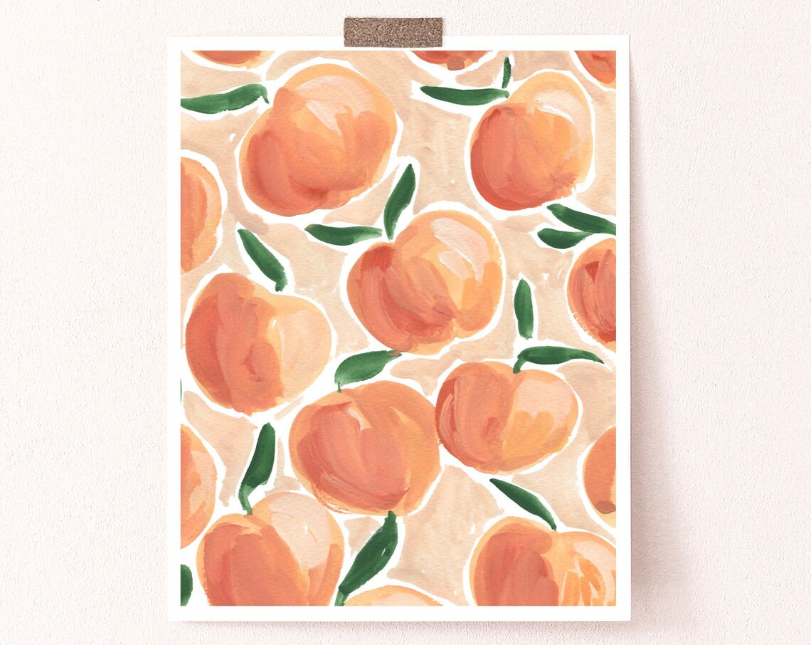 Pretty Peaches Watercolor Fruit Painting, Kitchen