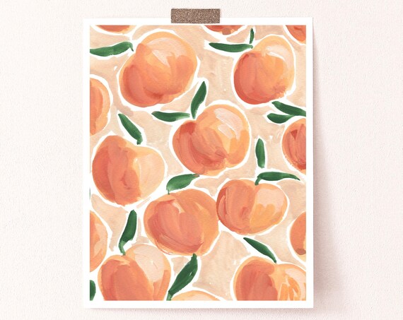 Pretty Peaches Watercolor Fruit Painting, Kitchen