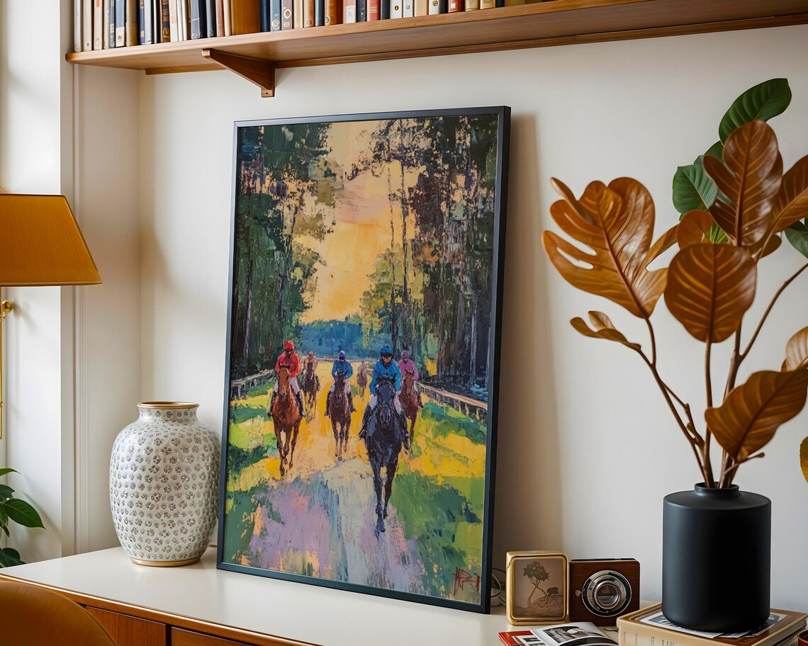 Horse Riders On Forest Trail Sunset Impressionist Equestrian Art Poster - Image 3