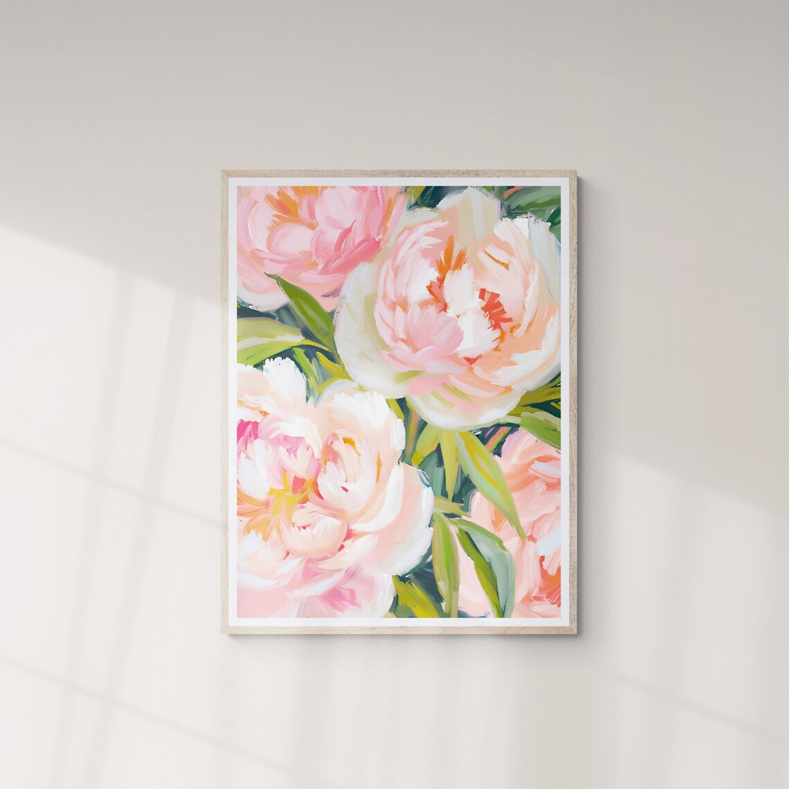 Blush Pink Peony Blooms Impressionist Floral Painting Art Poster