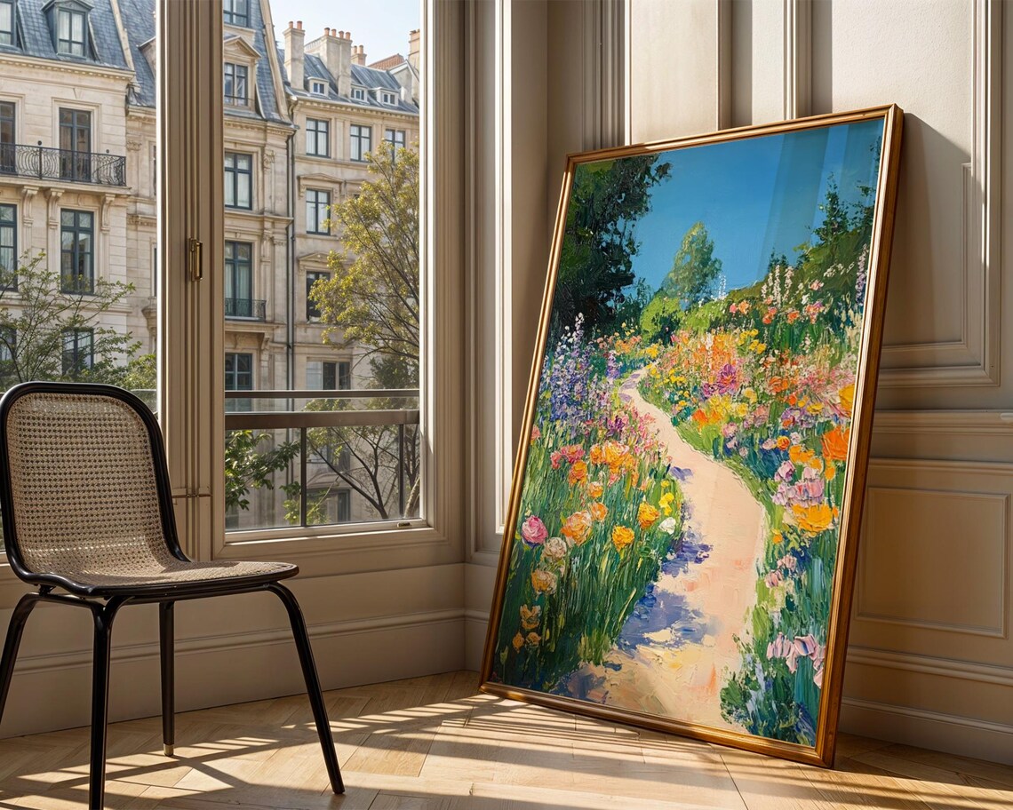 Winding Flower Garden Path Impressionist Summer Landscape Art Poster - Image 2