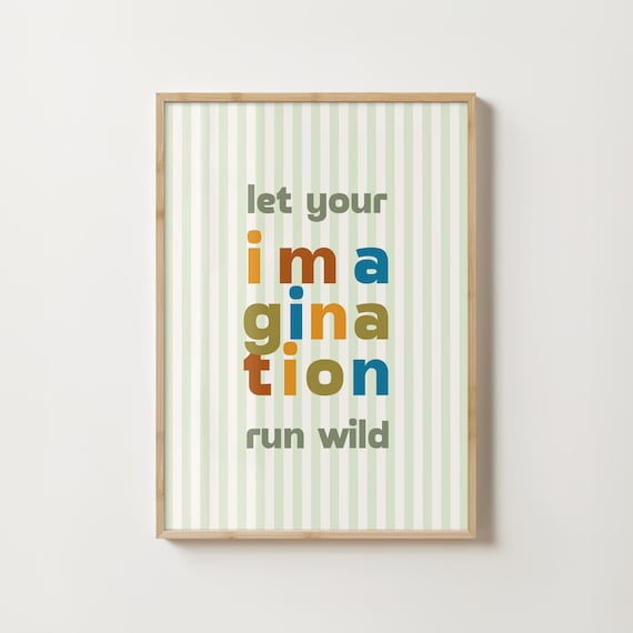 Let Your Imagination Run Wild Striped Pastel Nursery Quote Poster