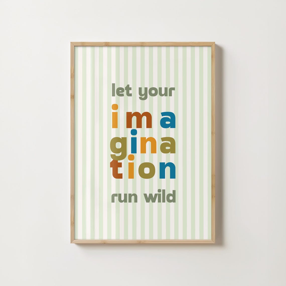 Let Your Imagination Run Wild Striped Pastel Nursery Quote Poster