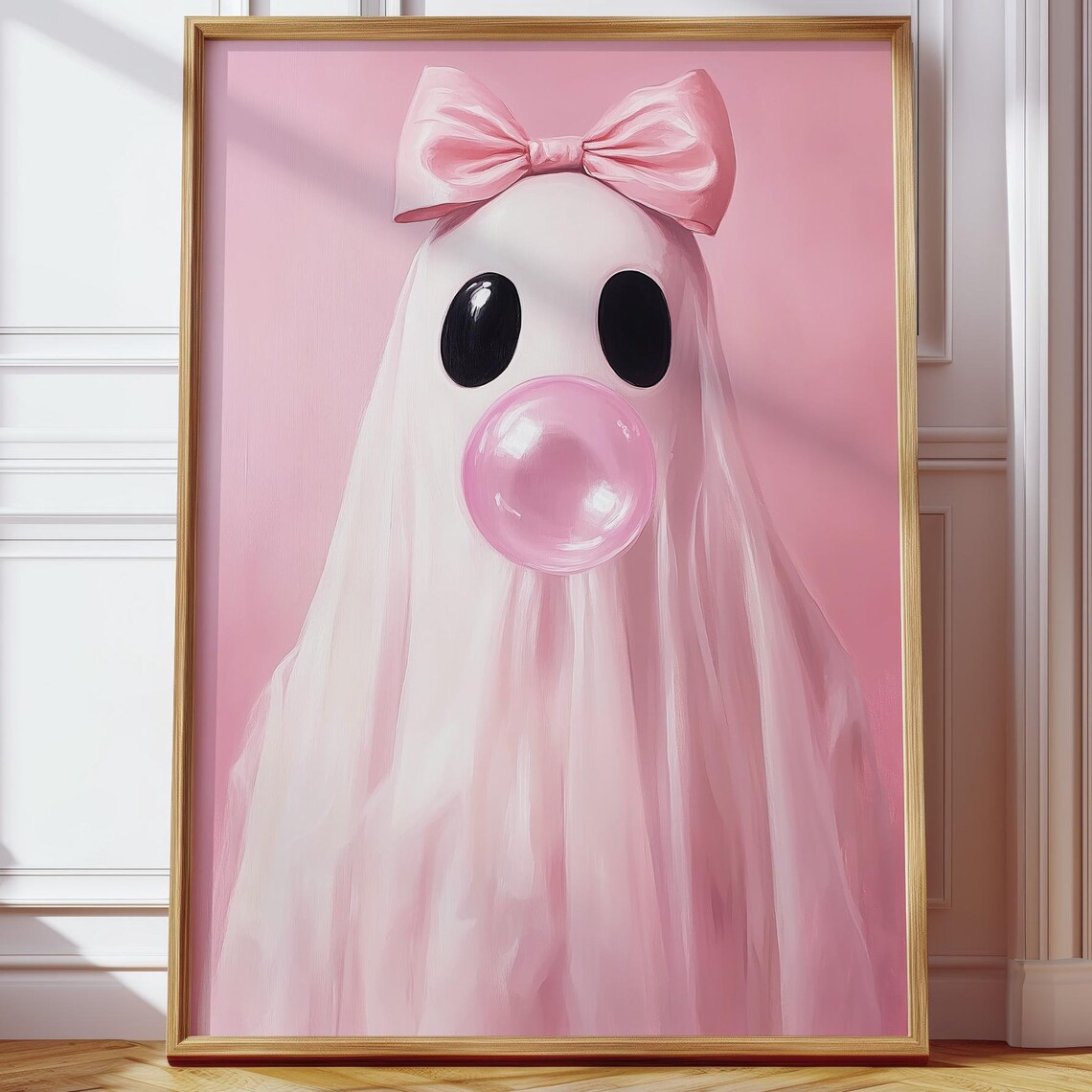 Pink Sheet Ghost Bubblegum Halloween Poster Print