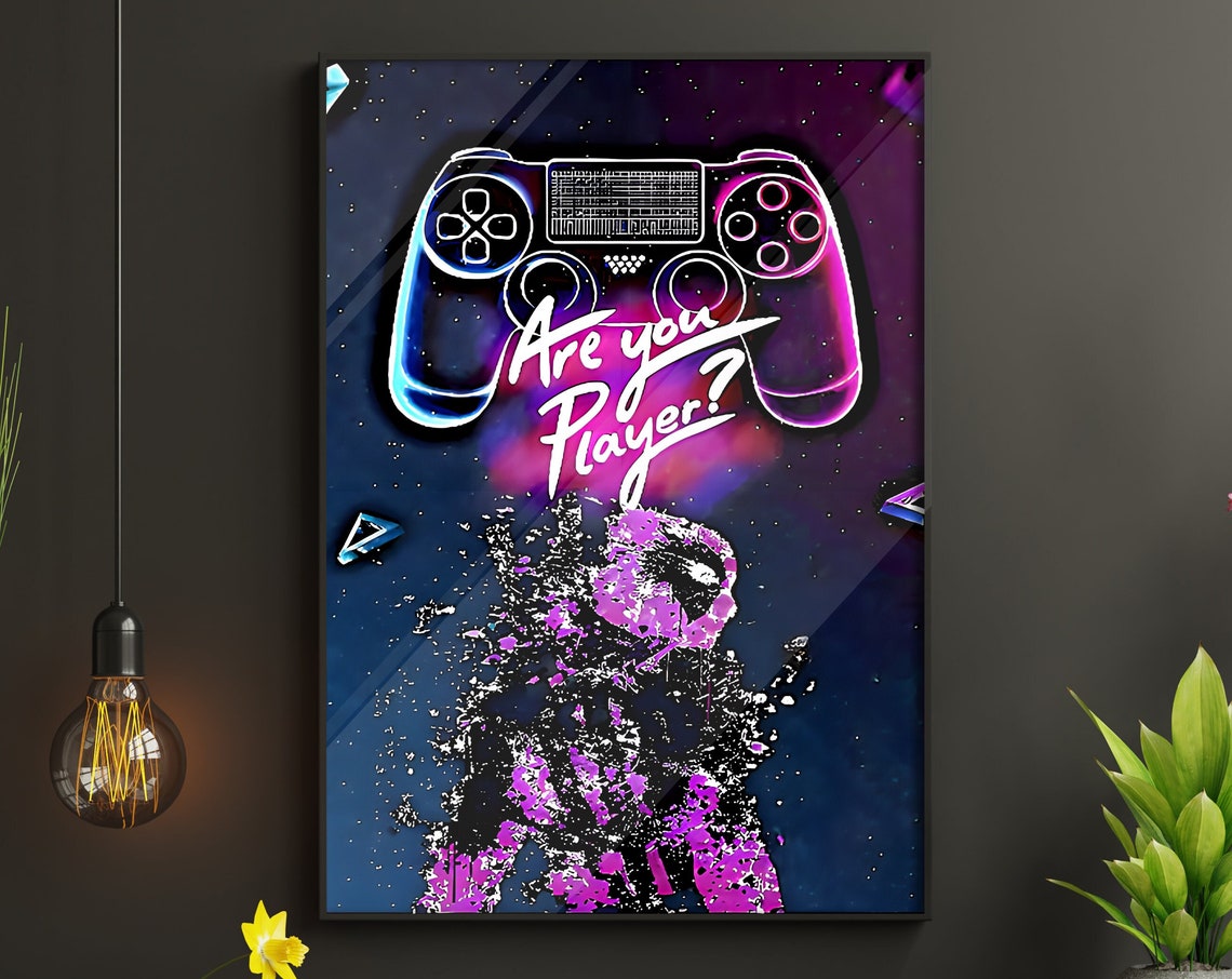 Are You Player Neon Game Controller Galaxy Astronaut Gaming Poster