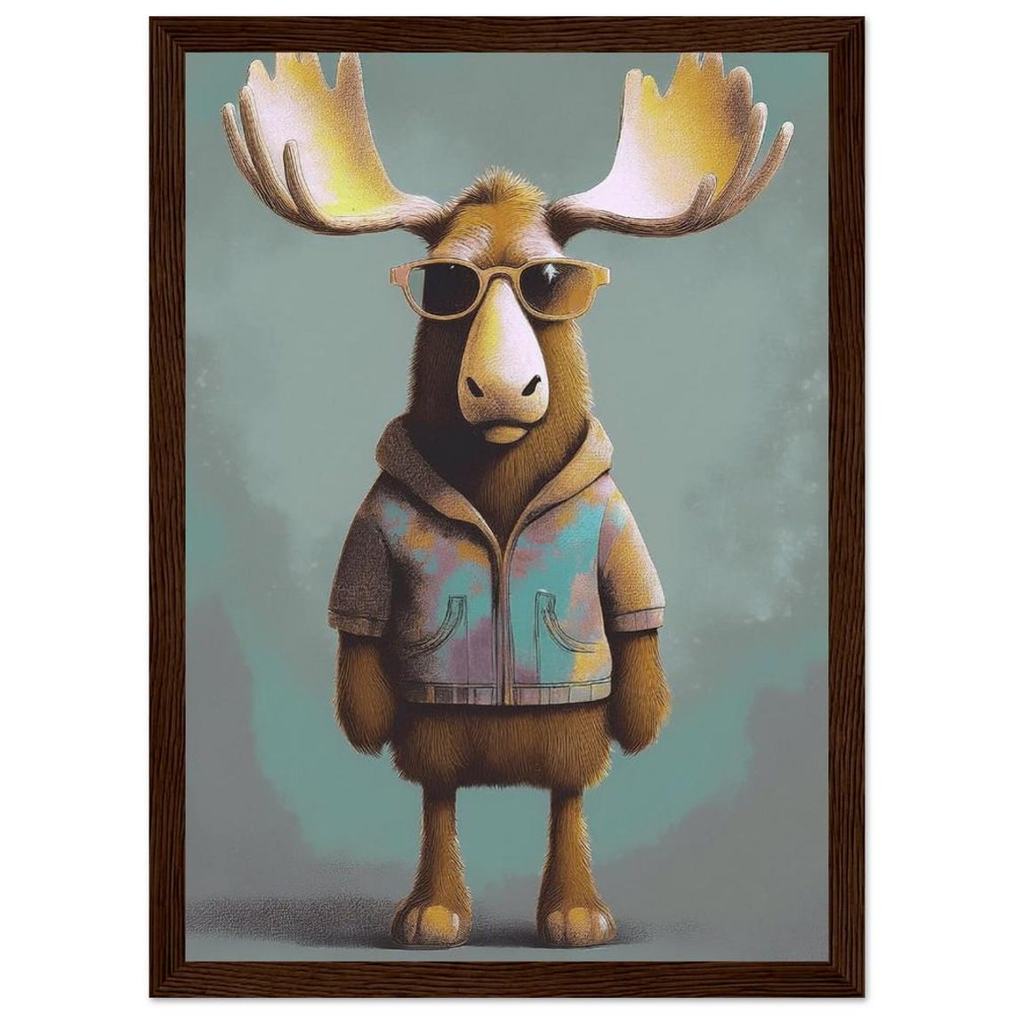 Hipster Moose with Sunglasses and Denim Jacket Illustration Poster - Image 2