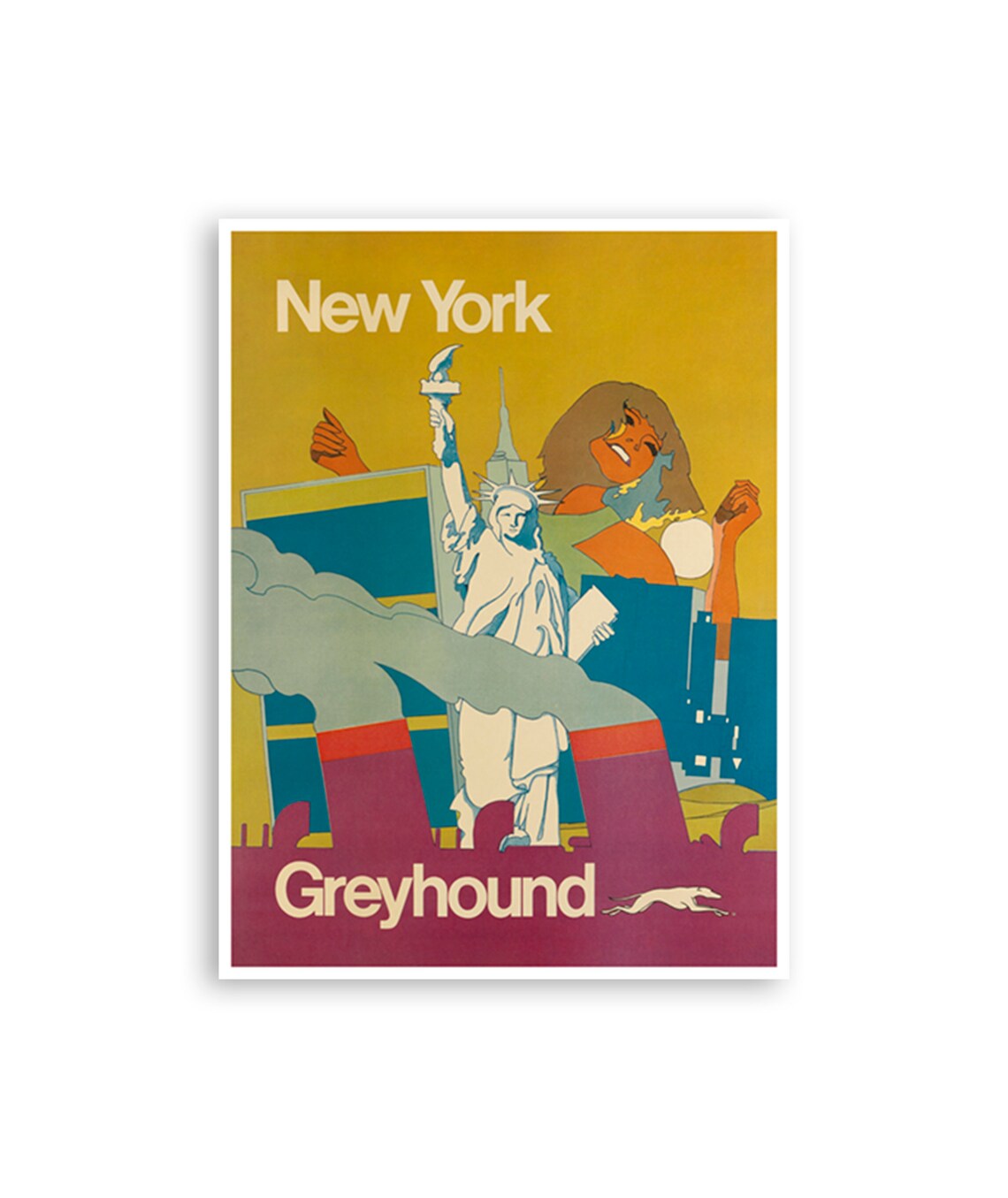 New York Greyhound Statue of Liberty Vintage Bus Travel Poster