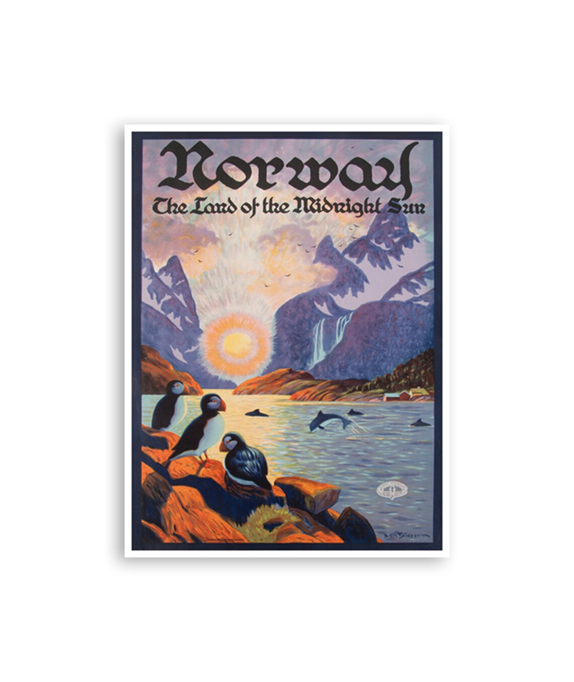 Norway Vintage Travel Poster Land of the Midnight Sun Fjord Art