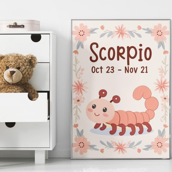 Zodiac Sign Scorpio Print For Nursery Or Toddlers Room Print Art Art