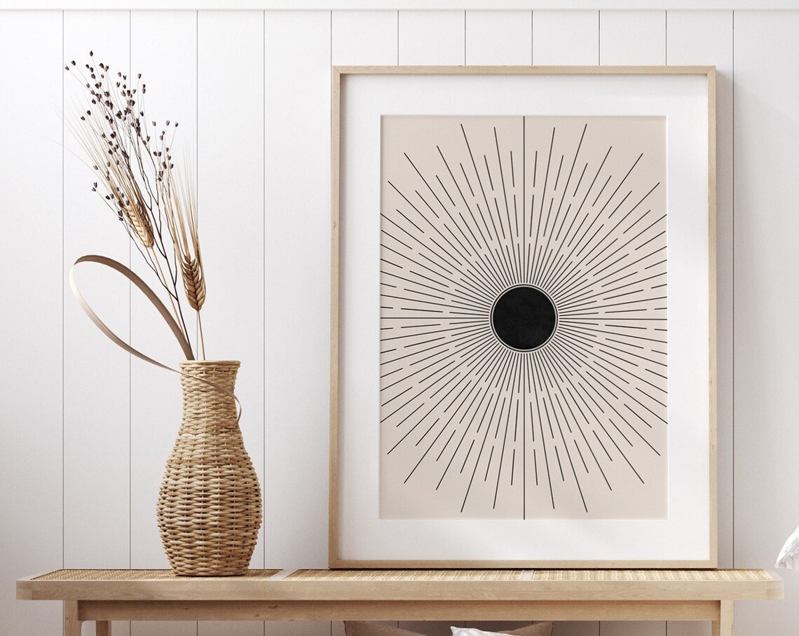 Black Sunburst Mid Century Modern Art Print