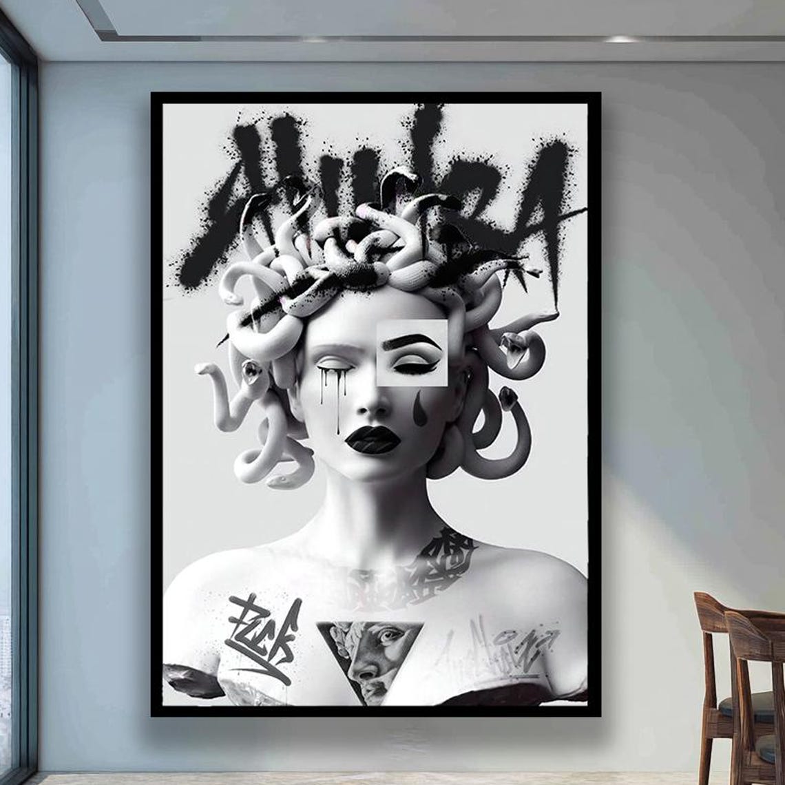 Medusa Bust Black Graffiti Street Art Mythology Pop Culture Poster