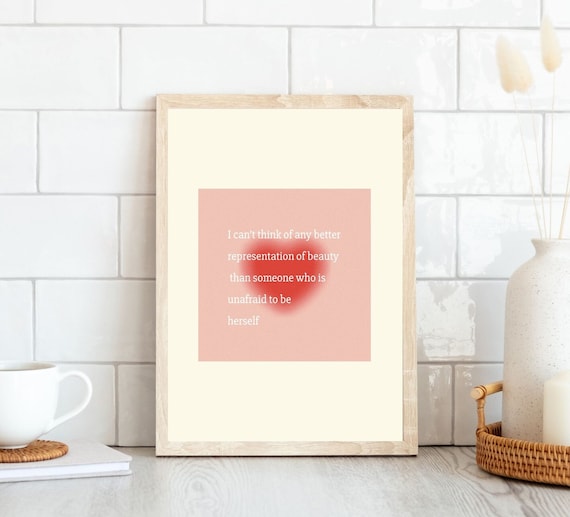 Beauty Quote Red Heart Blurred Aura Self Love Affirmation Poster Pink