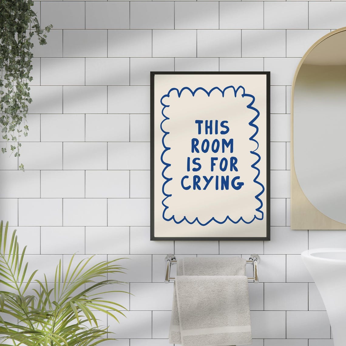 This Room Is for Crying Funny Blue Wavy Quote Bathroom Poster
