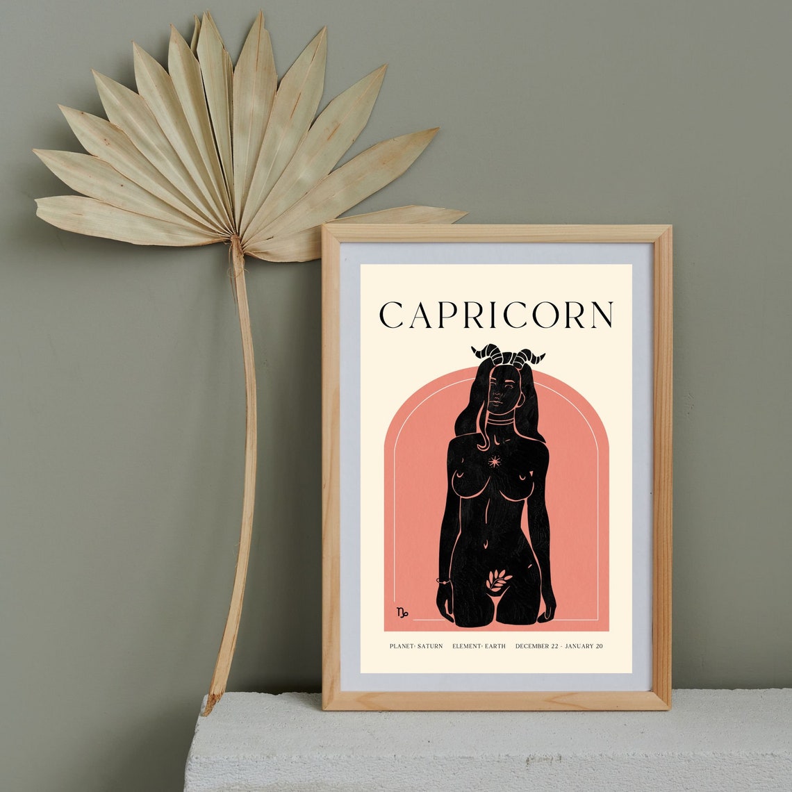 Capricorn Zodiac Sign Black Silhouette Horned Woman Art Poster - Image 4