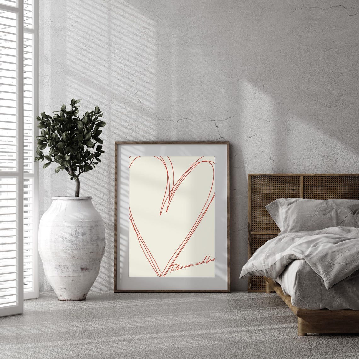 To the Moon and Back Red Line Heart Romantic Script Art Poster - Image 3