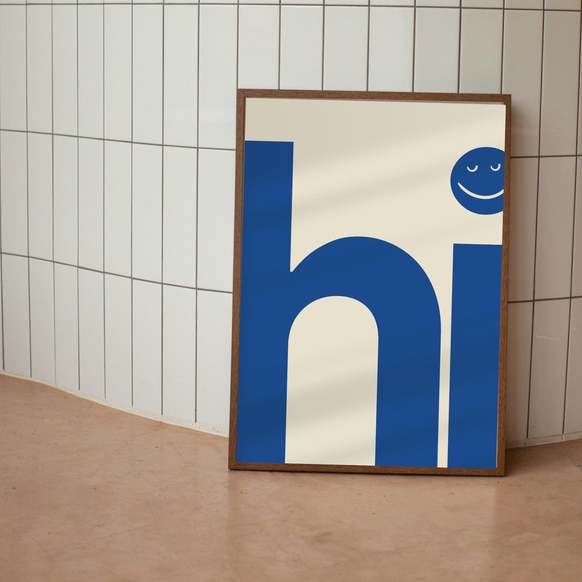 Hi Blue Smiley Face Modern Bold Typography Fun Entryway Poster - Image 3