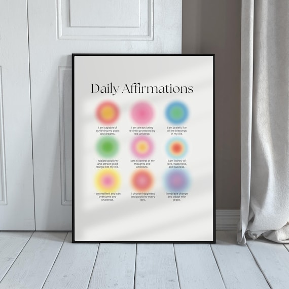 Daily Affirmations Aura Energy Dots I Am Positive List Art Poster