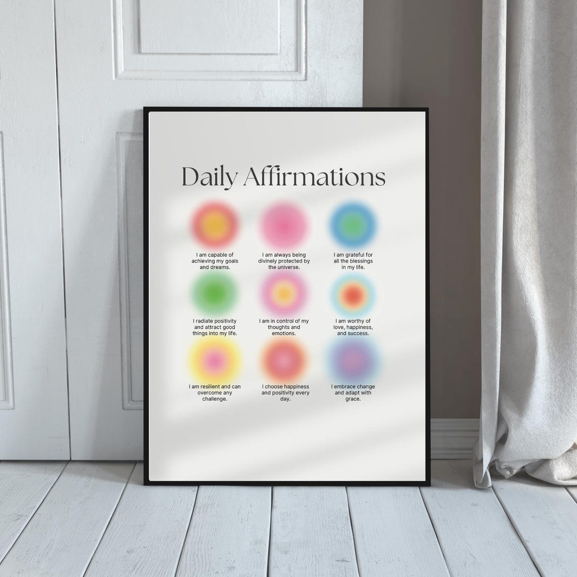 Daily Affirmations Aura Energy Dots I Am Positive List Art Poster