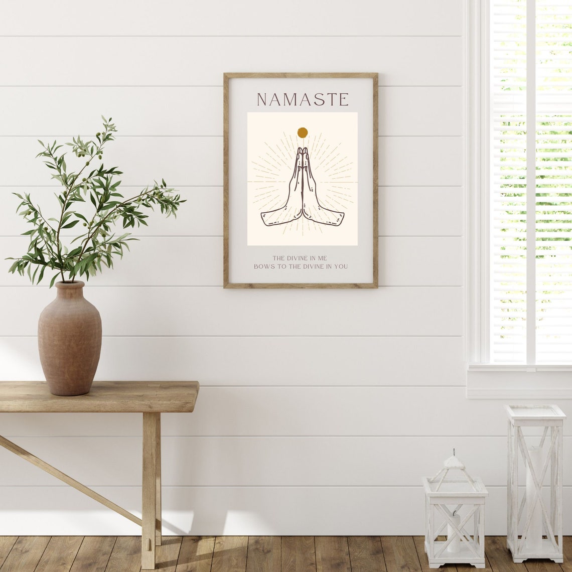 Namaste Praying Hands Sunburst Yoga Mindfulness Quote Art Print - Image 4