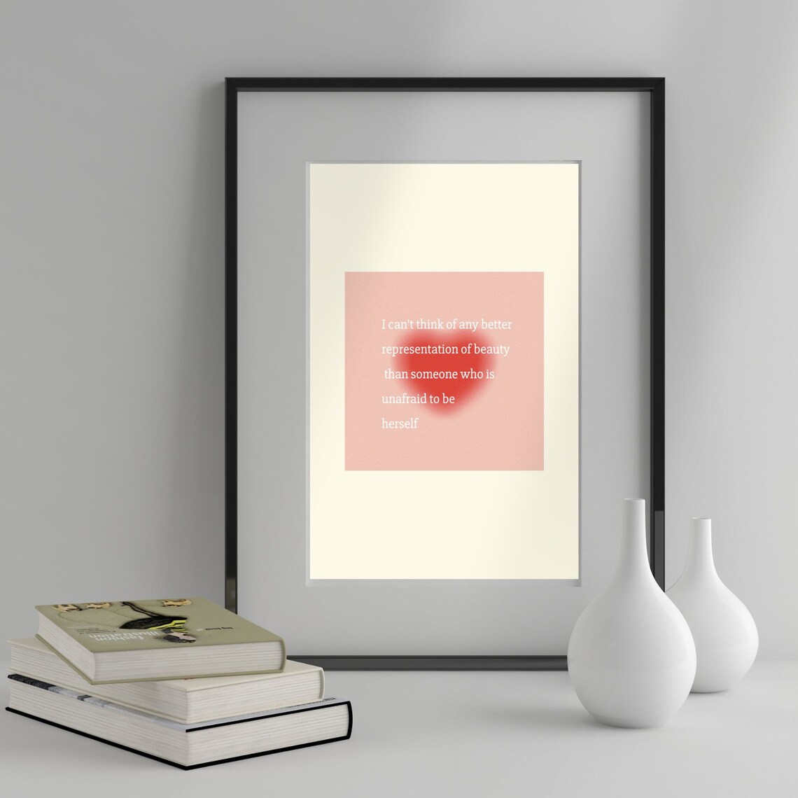 Beauty Quote Red Heart Blurred Aura Self Love Affirmation Poster Pink - Image 4
