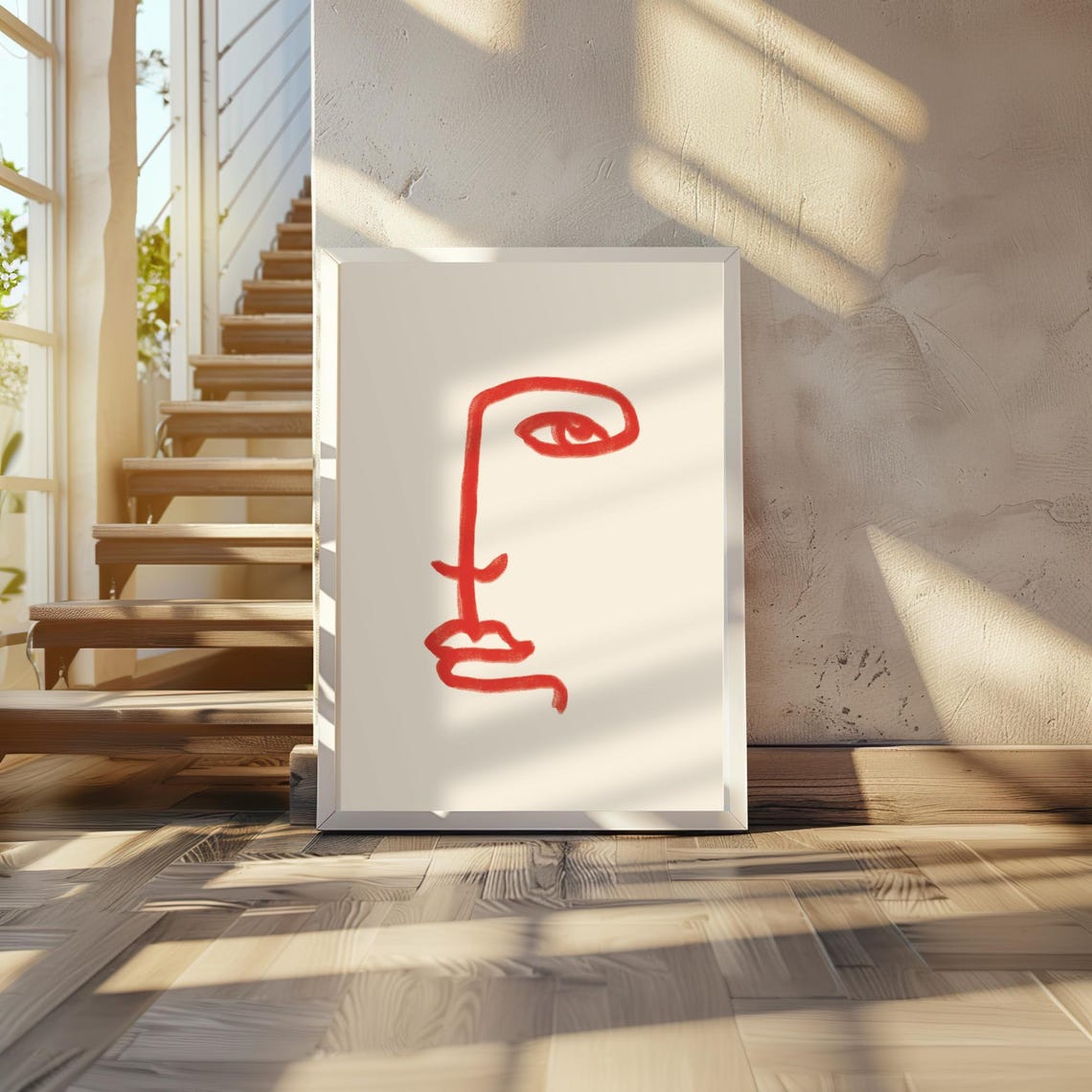 Red Abstract Face Line Art Minimalist Modern Gallery Art Poster - Image 2